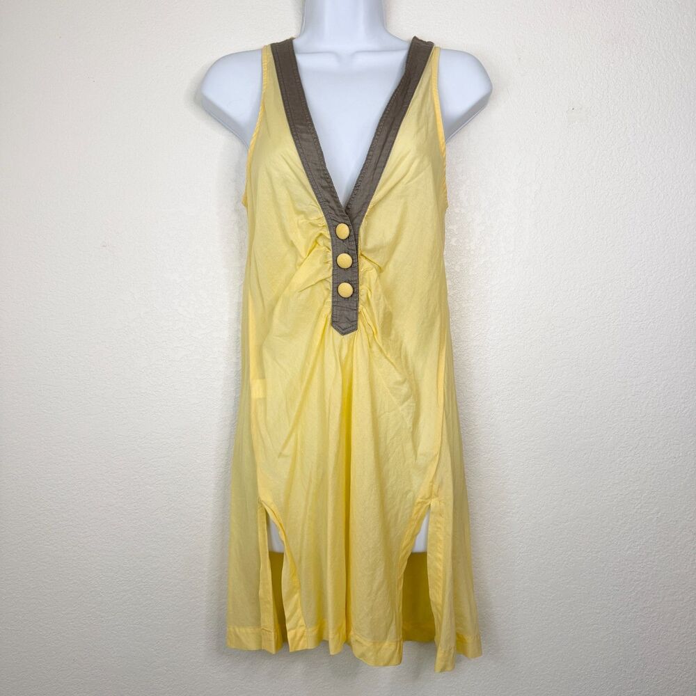 Tysa Welcome To Paradise Yellow Sheer Cotton V-Neck Swim Coverup Tunic Size 0